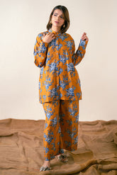 Ayla Studio Stitched PRINTED ESSENTIAL 2PC CO-ORD - Saffron Yellow